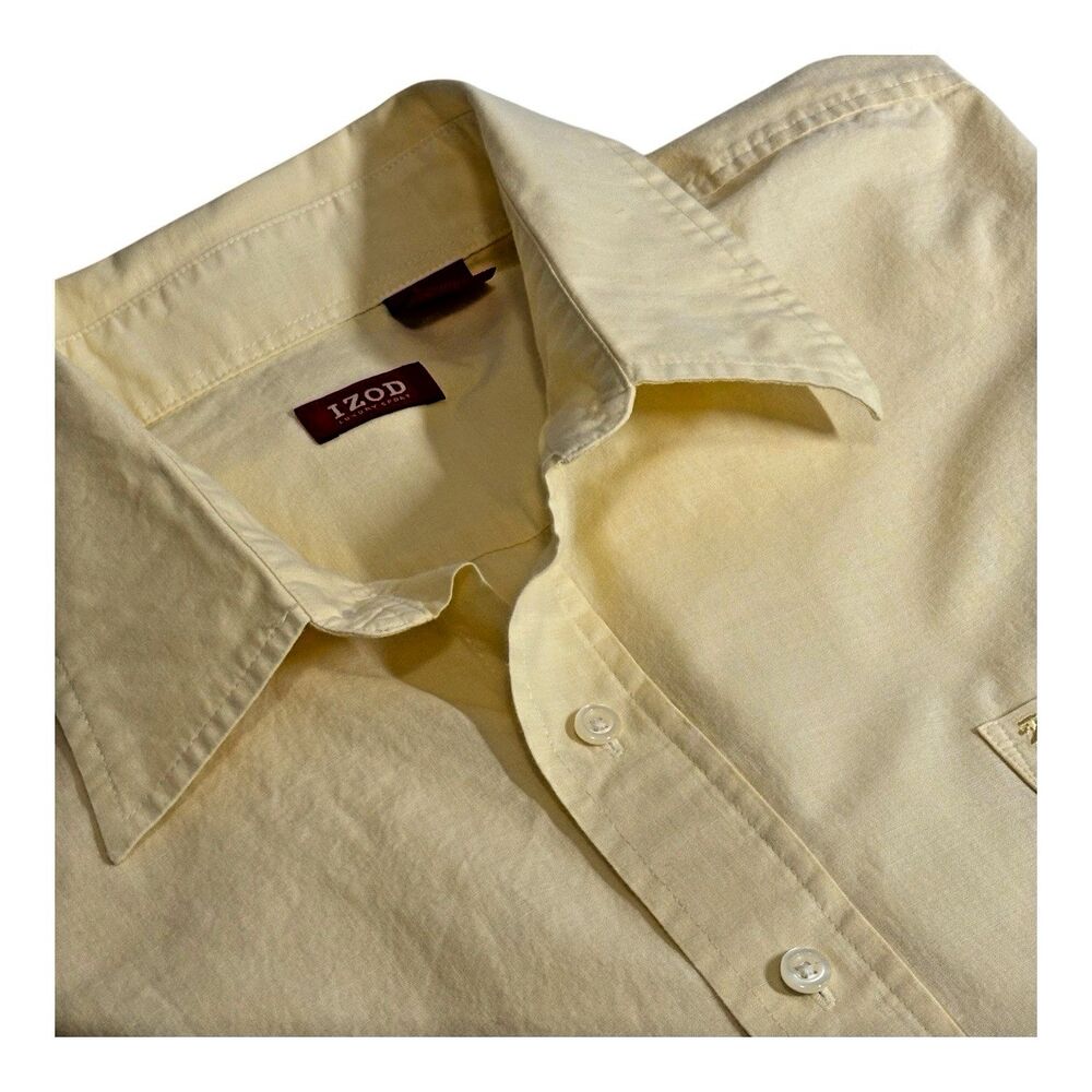 Izod Mens Light Yellow Casual Short Sleeve Dual Pockets Button Up Shirt XXL